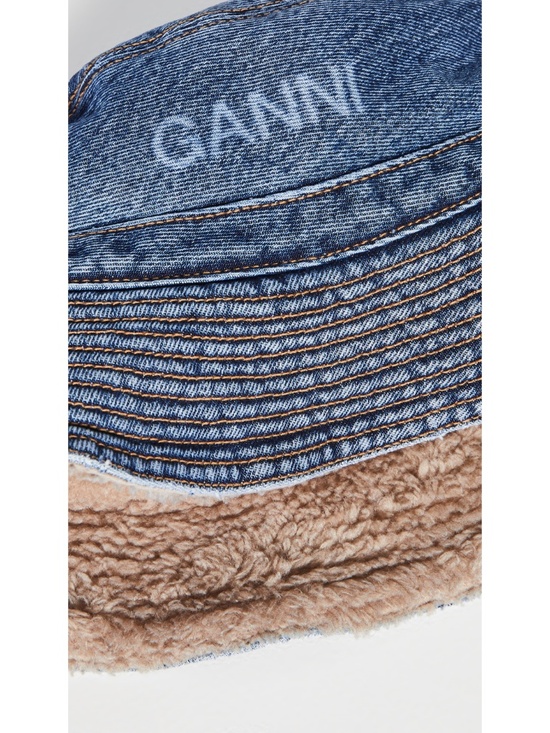 NEW Ganni Logo Organic Cotton Denim Bucket Hat XS/S main image 14